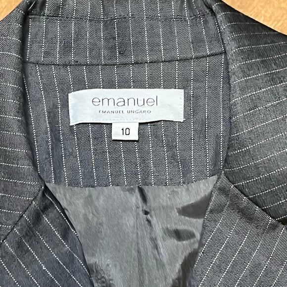 Emanuel Ungaro sz 10 Pinstripe Wool Blazer Gray Career Workwear Office Classic - Picture 6 of 8